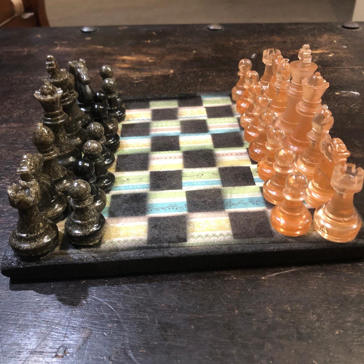 Scrapbook Chess Set - Vintage Stripes (Resin Pieces)