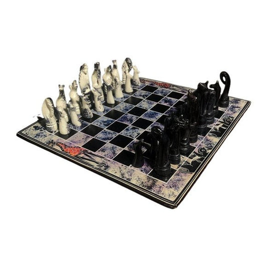 African Vintage Chess Set - Marble Styled Chess Board