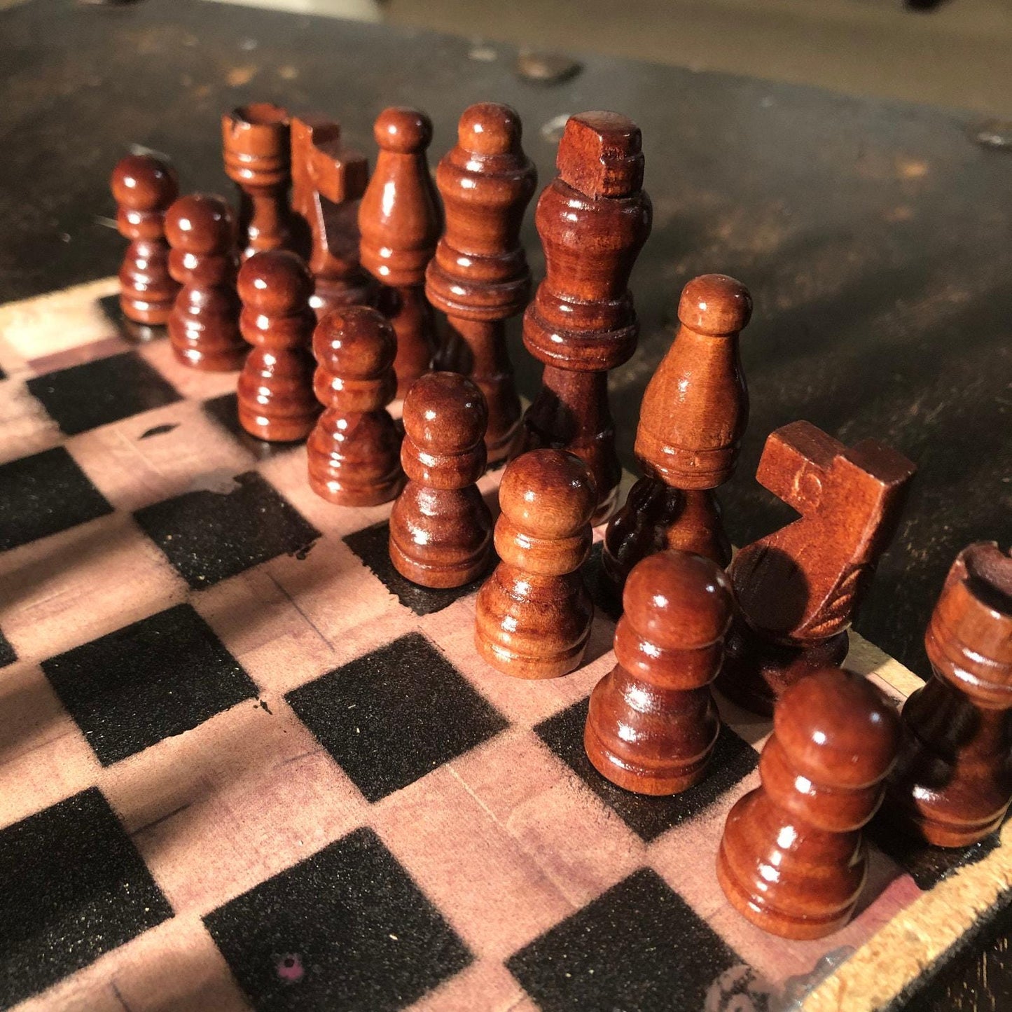 Scrapbook Chess Set - Brown Wood