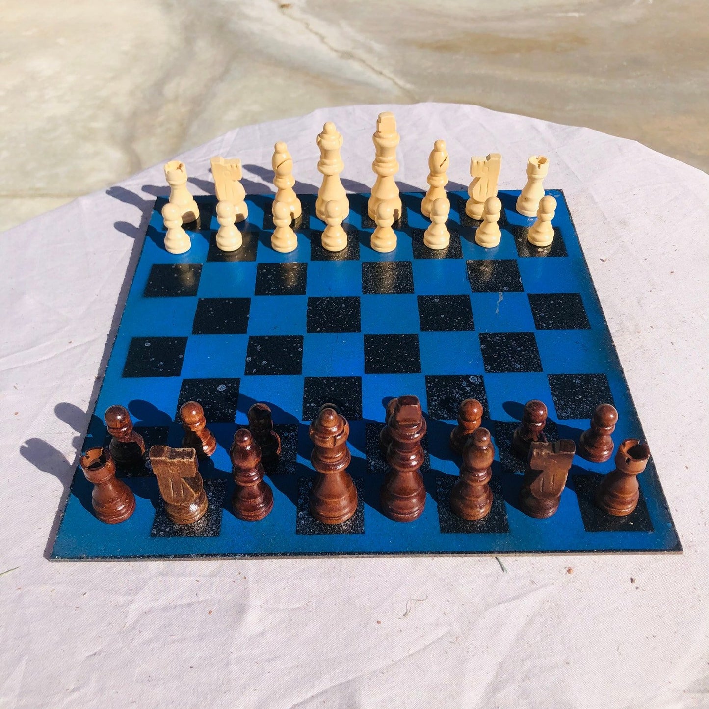 Chess Set - Silver Speckled Blue