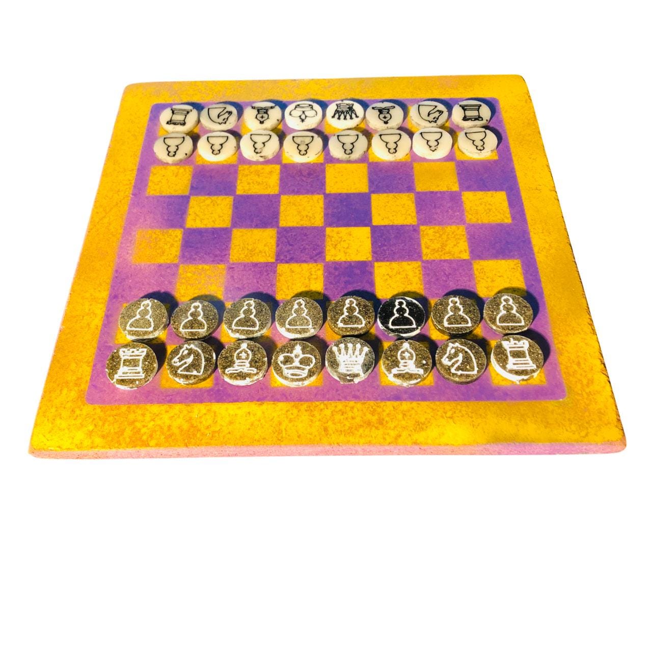 Chess Set - Yellow & Purple (Resin Pieces)