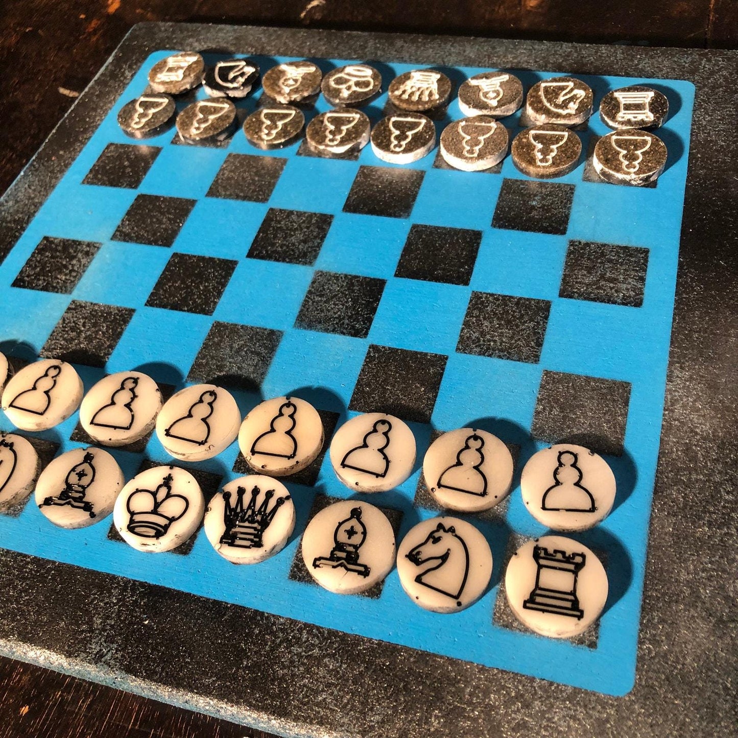 Chess Set - Blue & Black Chrome Edition