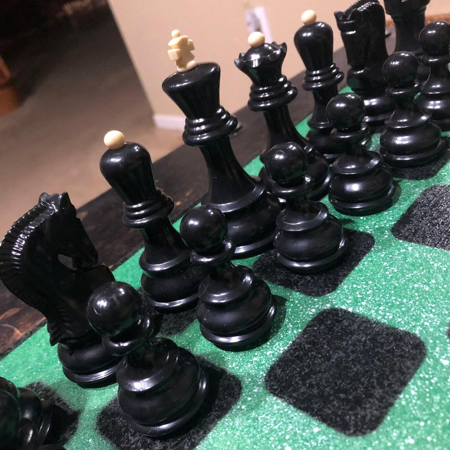 Large Painted Chess Set - Green & Black