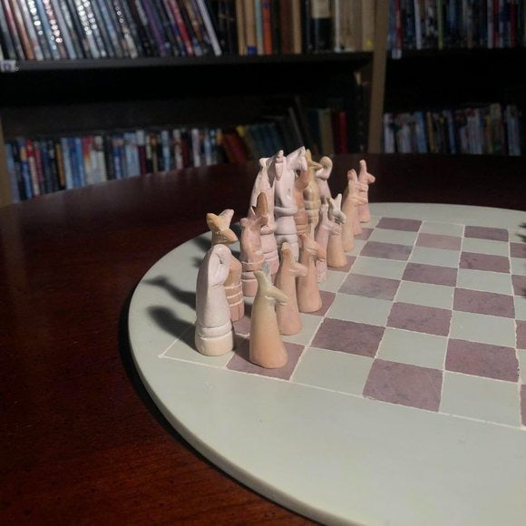 African Vintage Chess Set - Natural Soapstone Chess Board