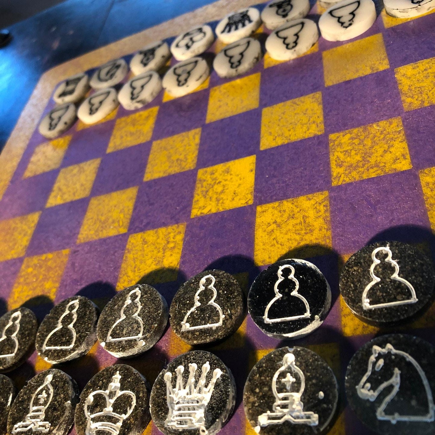 Chess Set - Yellow & Purple (Resin Pieces)