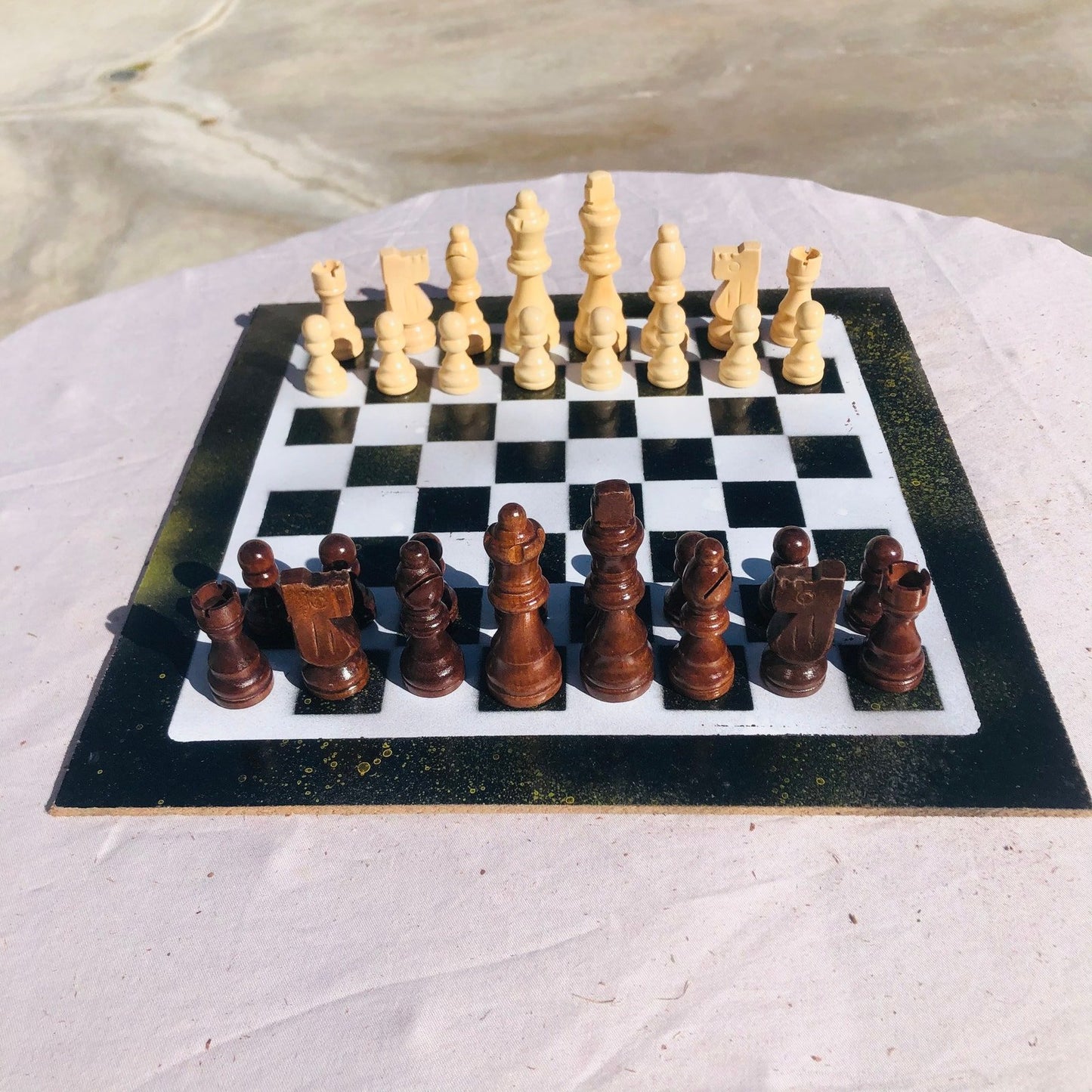 Chess Set - Black & White Mustard Bubbles