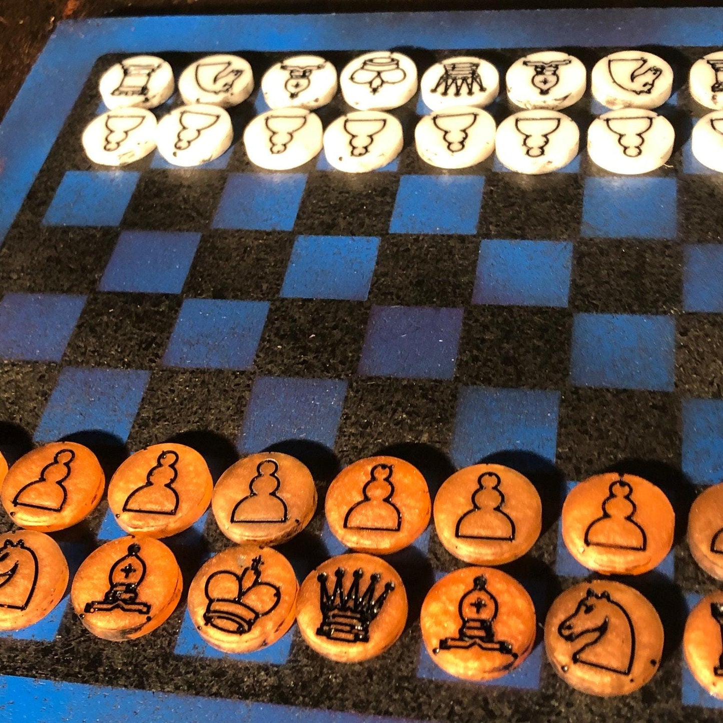 Chess Set - Blue Black & Orange (Resin Pieces)