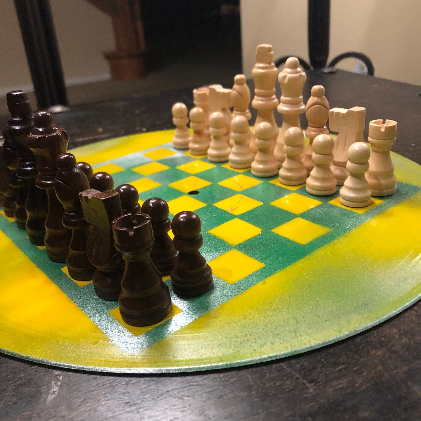 Vinyl Chess Set - Green & Yellow