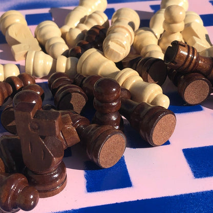 Vinyl Chess Set - Vintage Pink Blue