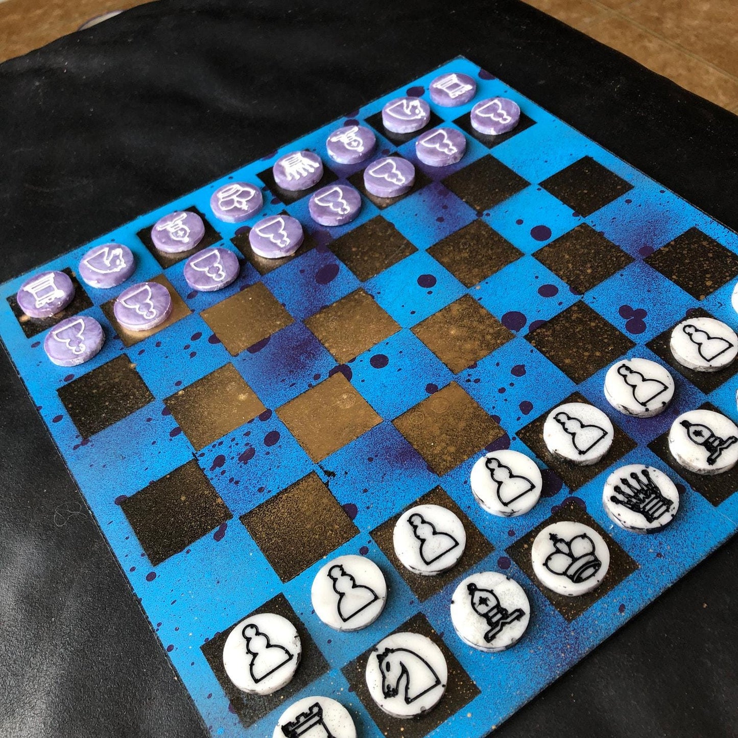 Chess Set - Golden Blue Splatter