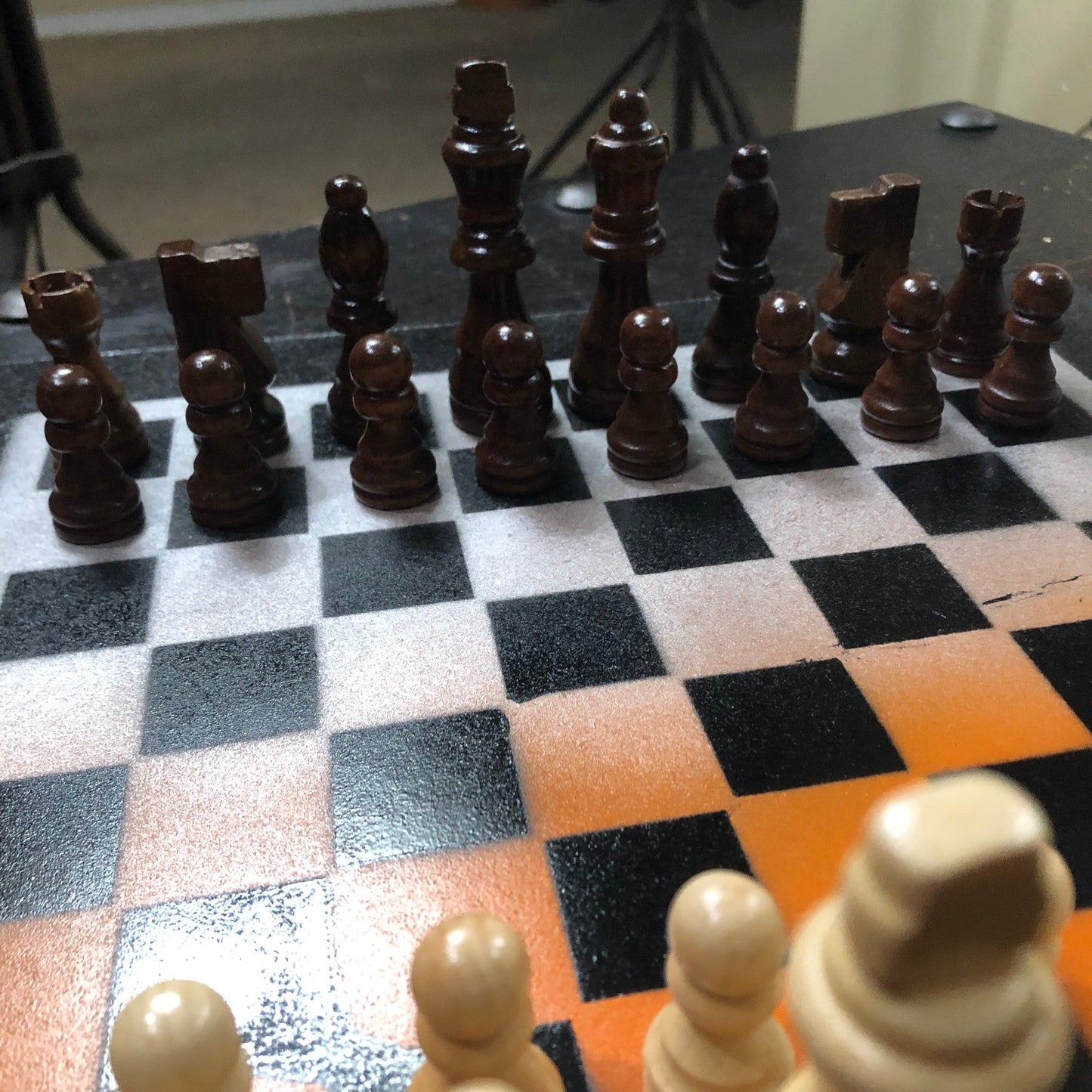 Painted Chess Set - Orange White & Black