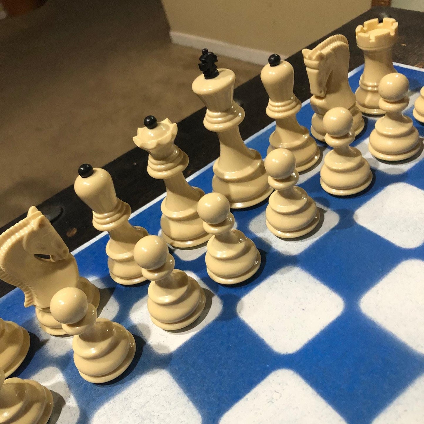 Large Painted Chess Set - Blue & White