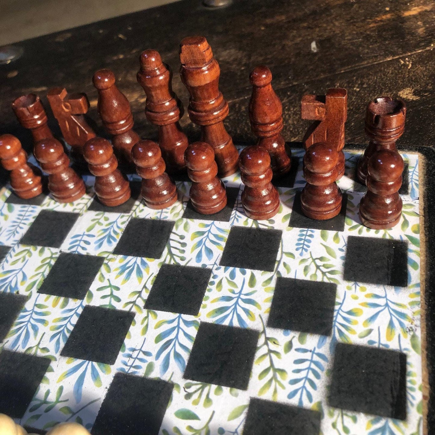 Scrapbook Chess Set - Blue Leaves