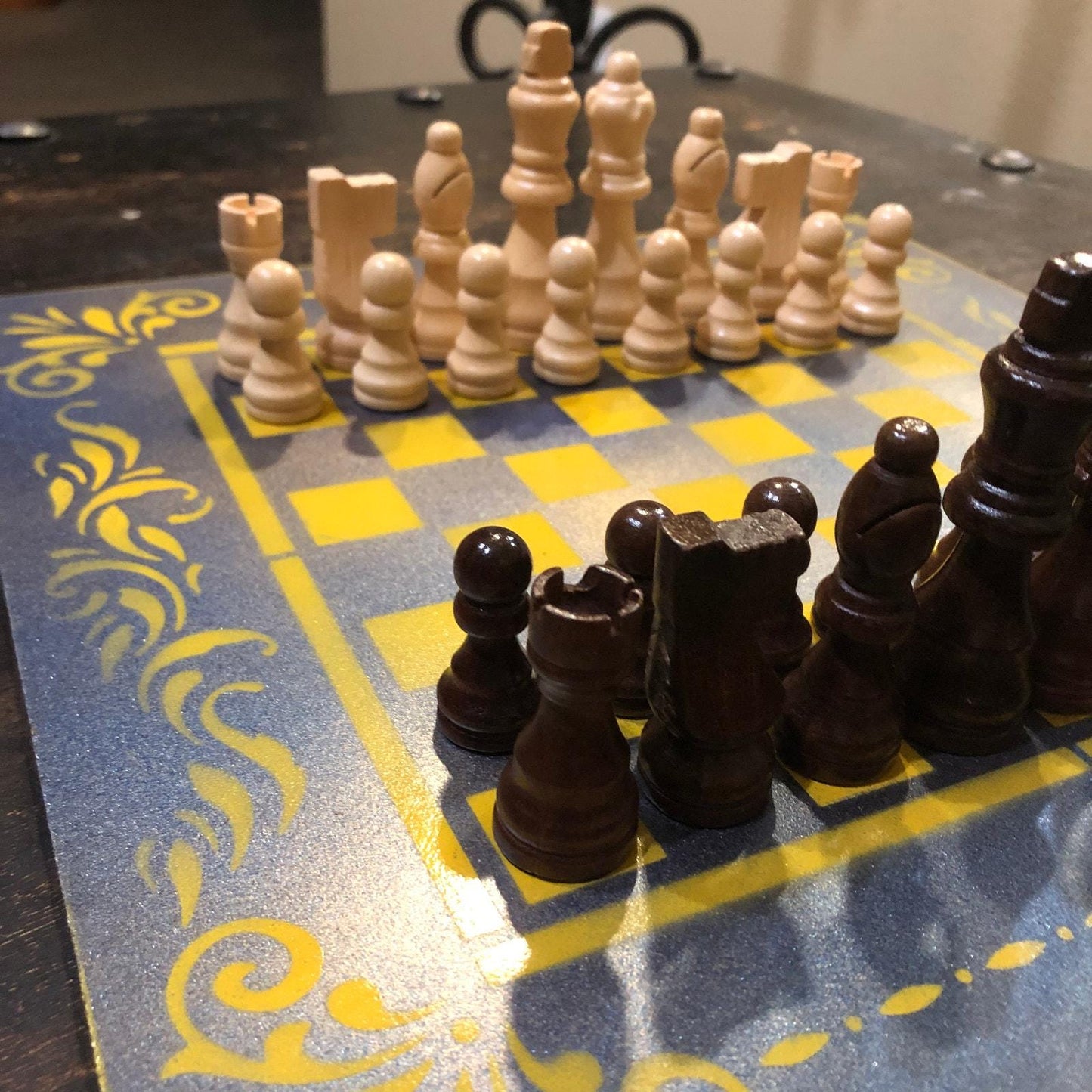 Chess Set - Metallic Blue & Yellow