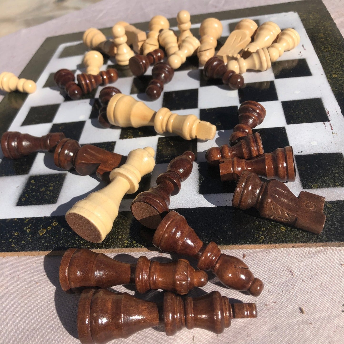 Chess Set - Black & White Mustard Bubbles