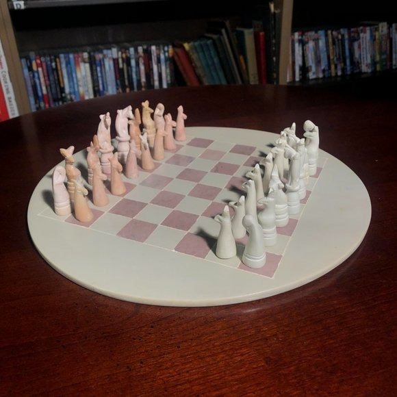 African Vintage Chess Set - Natural Soapstone Chess Board