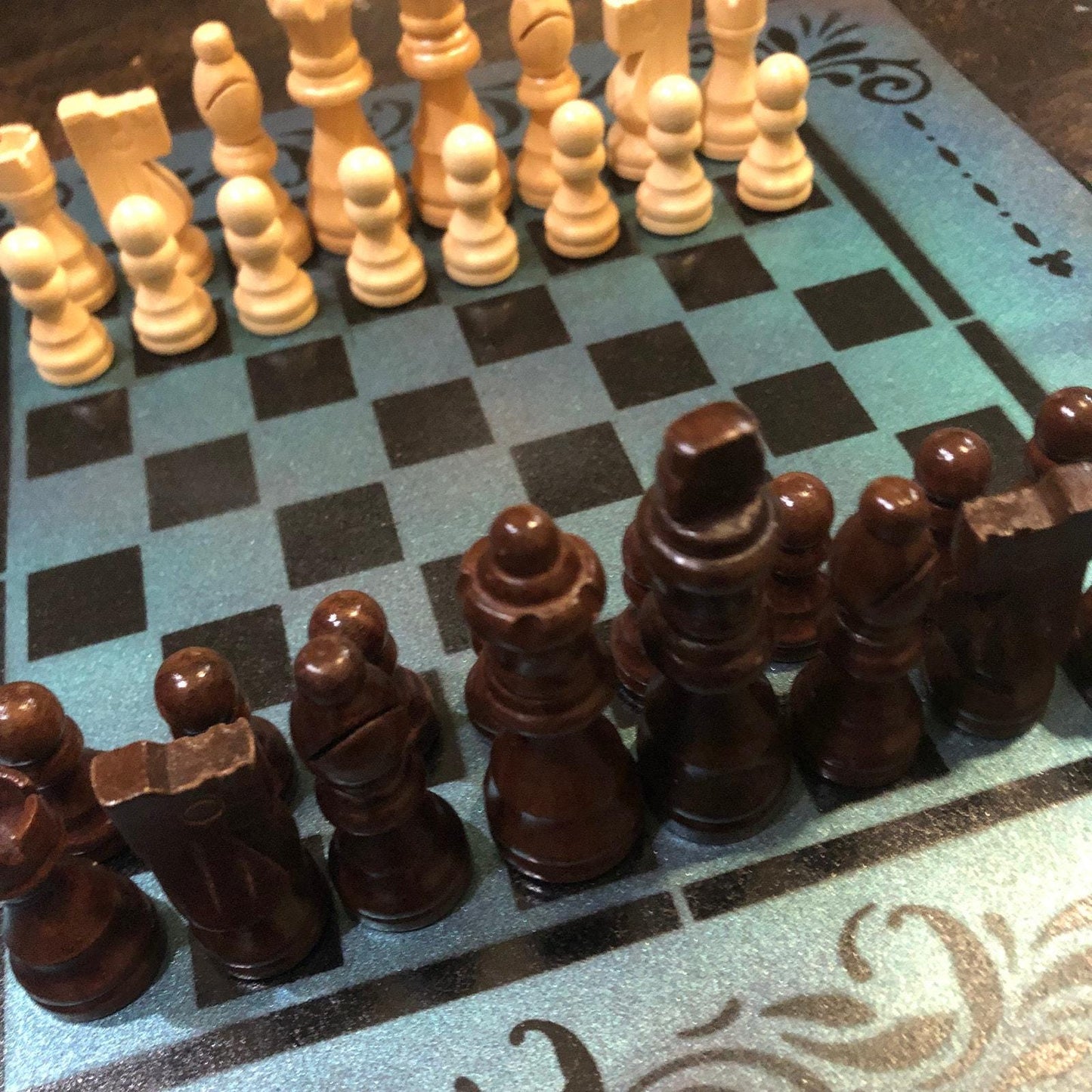 Chess Set - Metallic Blue & Black