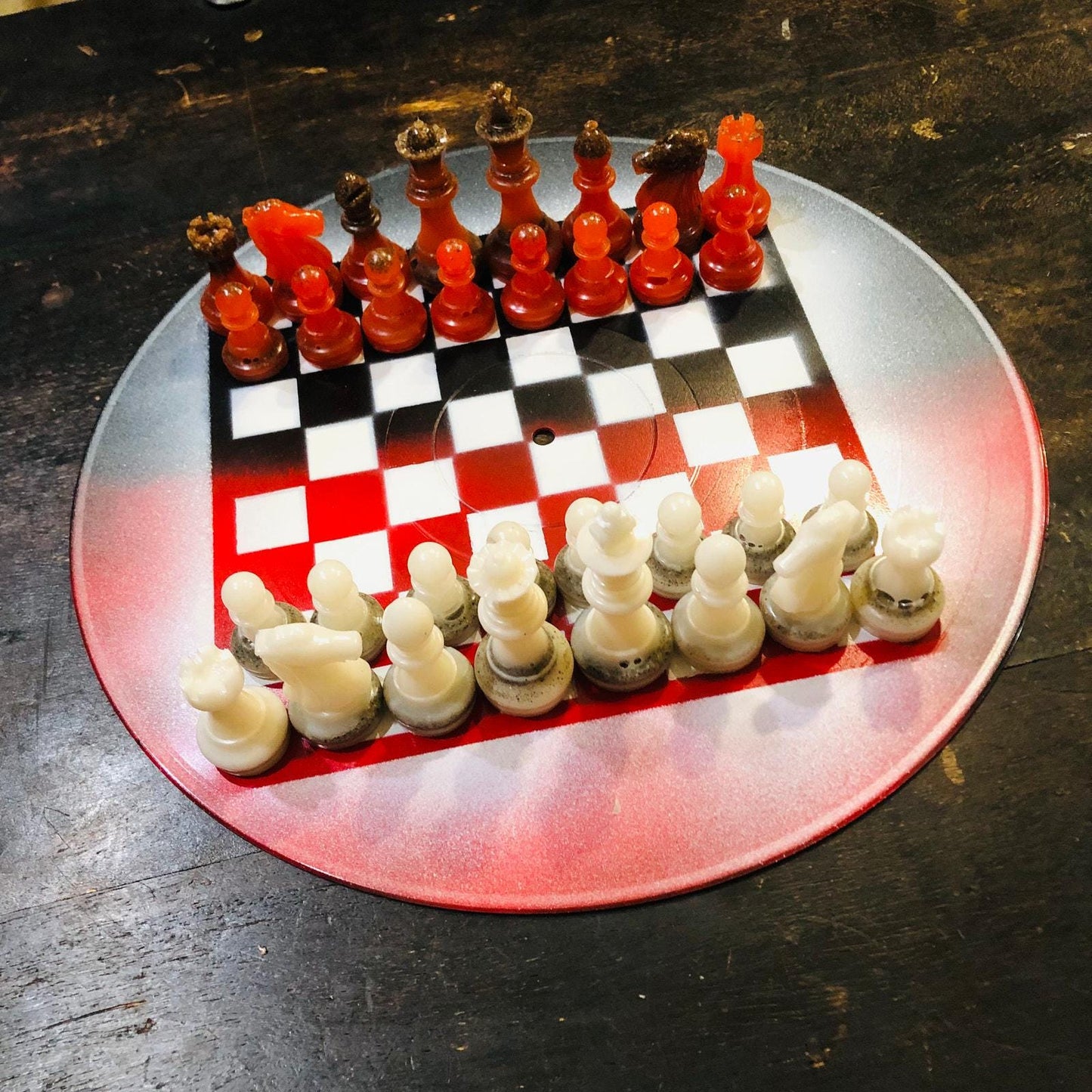 Vinyl Chess Set - Black Red & Black (Resin Pieces)