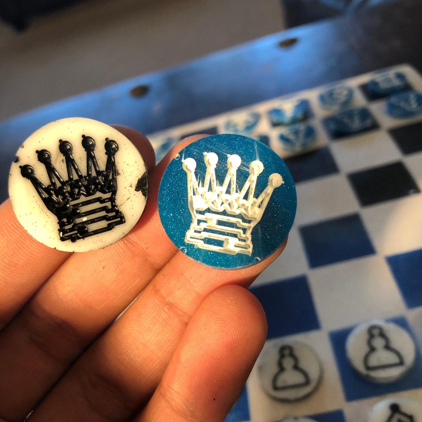 Chess Set - White Blue & Black (Resin Pieces)