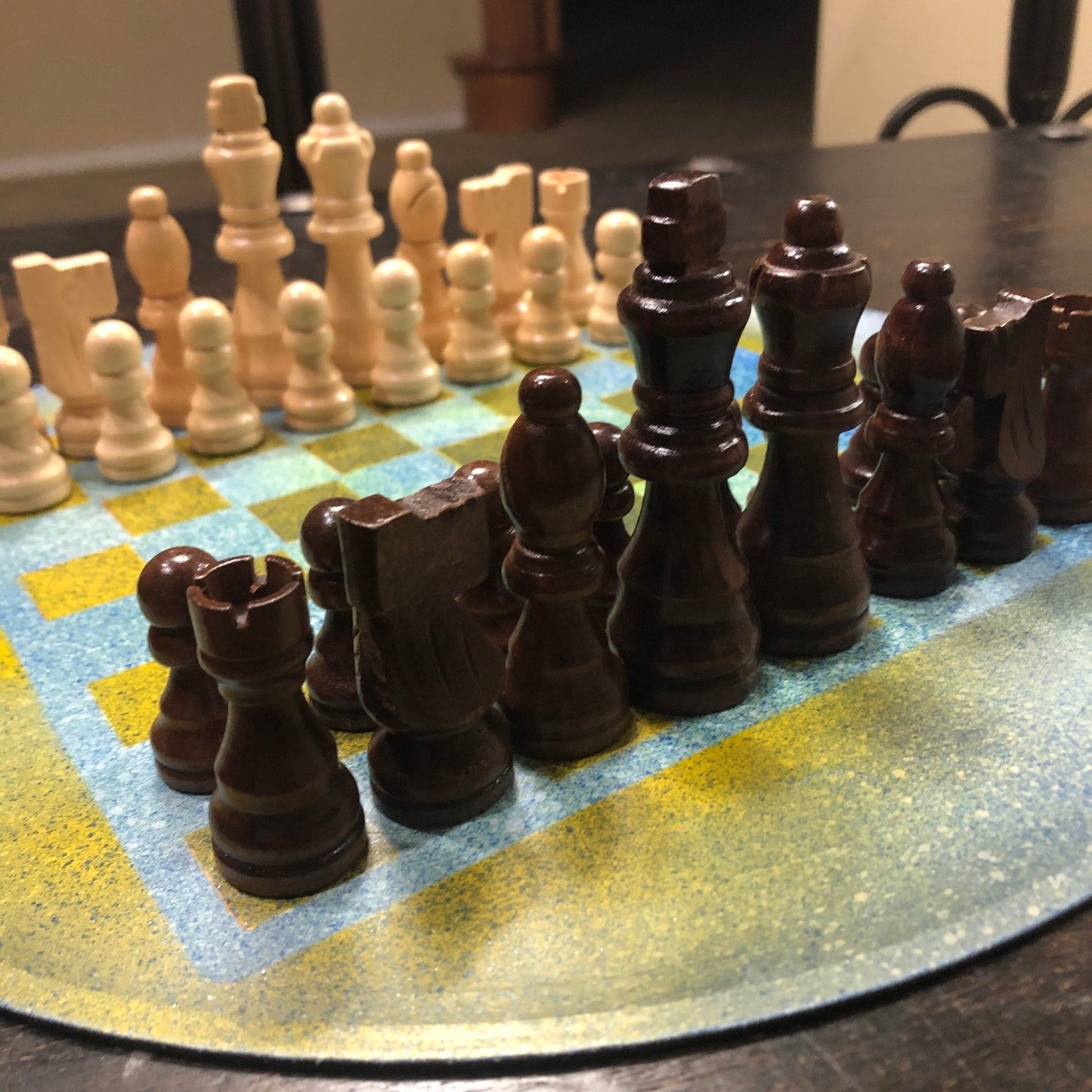 Vinyl Chess Set - Blue Yellow Mist