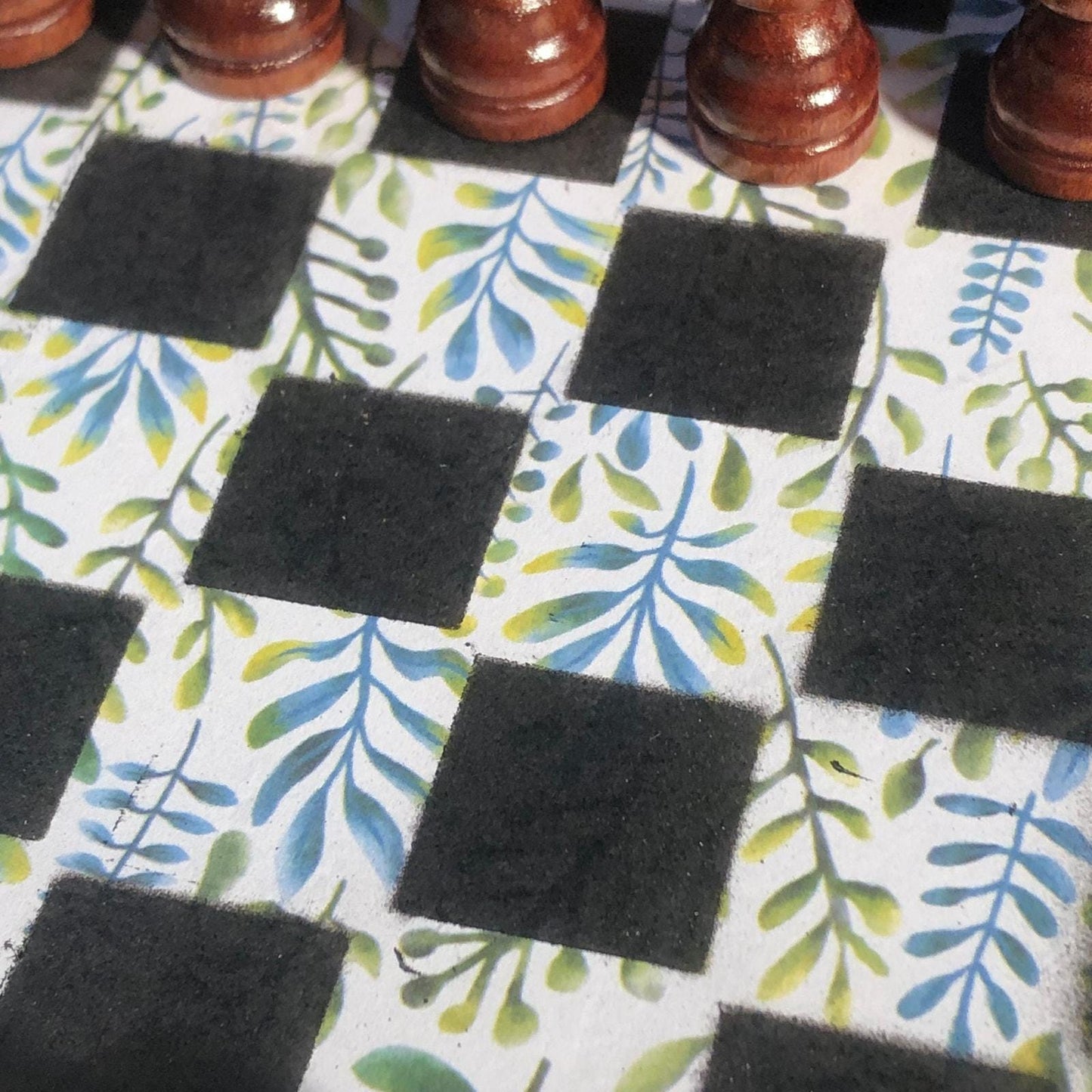 Scrapbook Chess Set - Blue Leaves