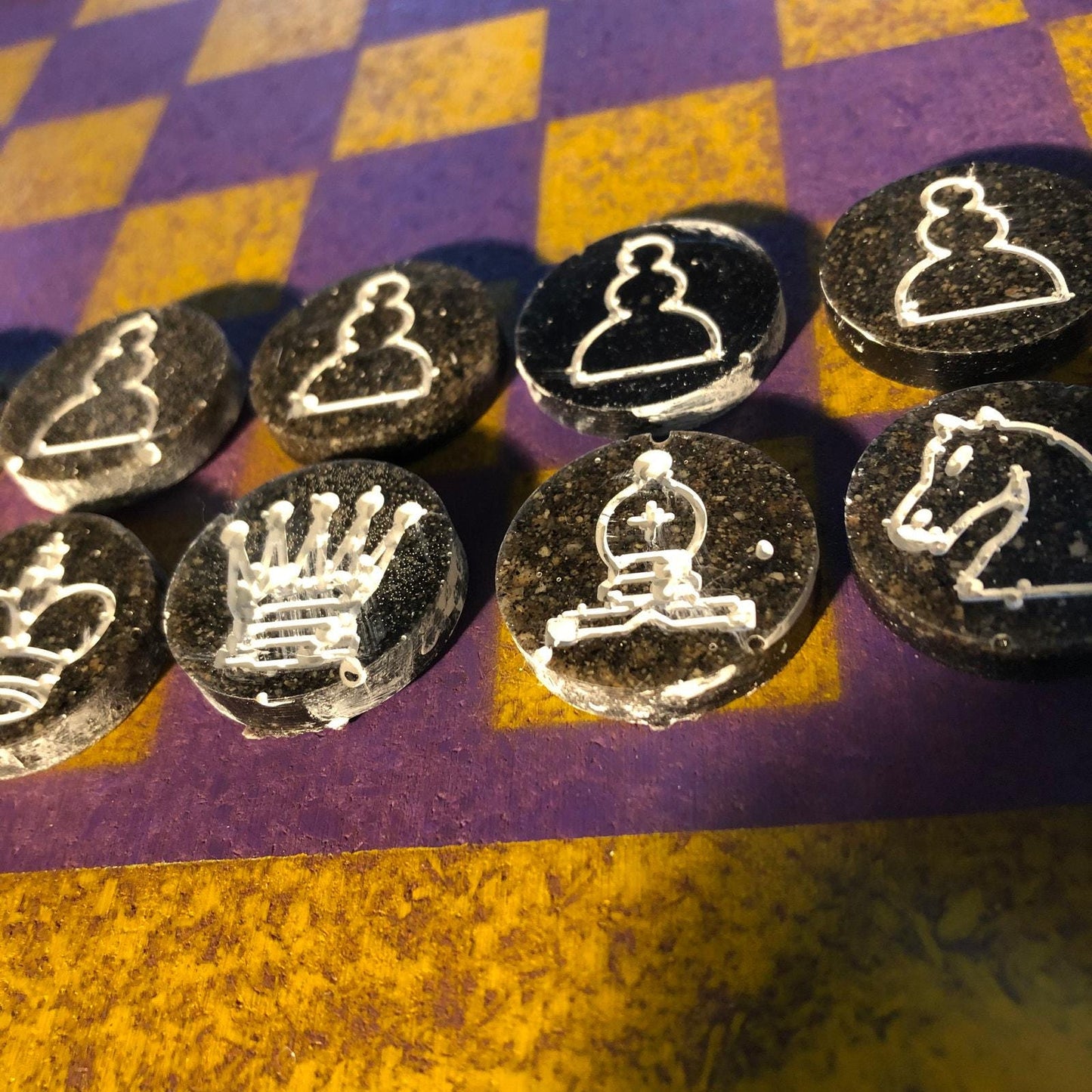 Chess Set - Yellow & Purple (Resin Pieces)