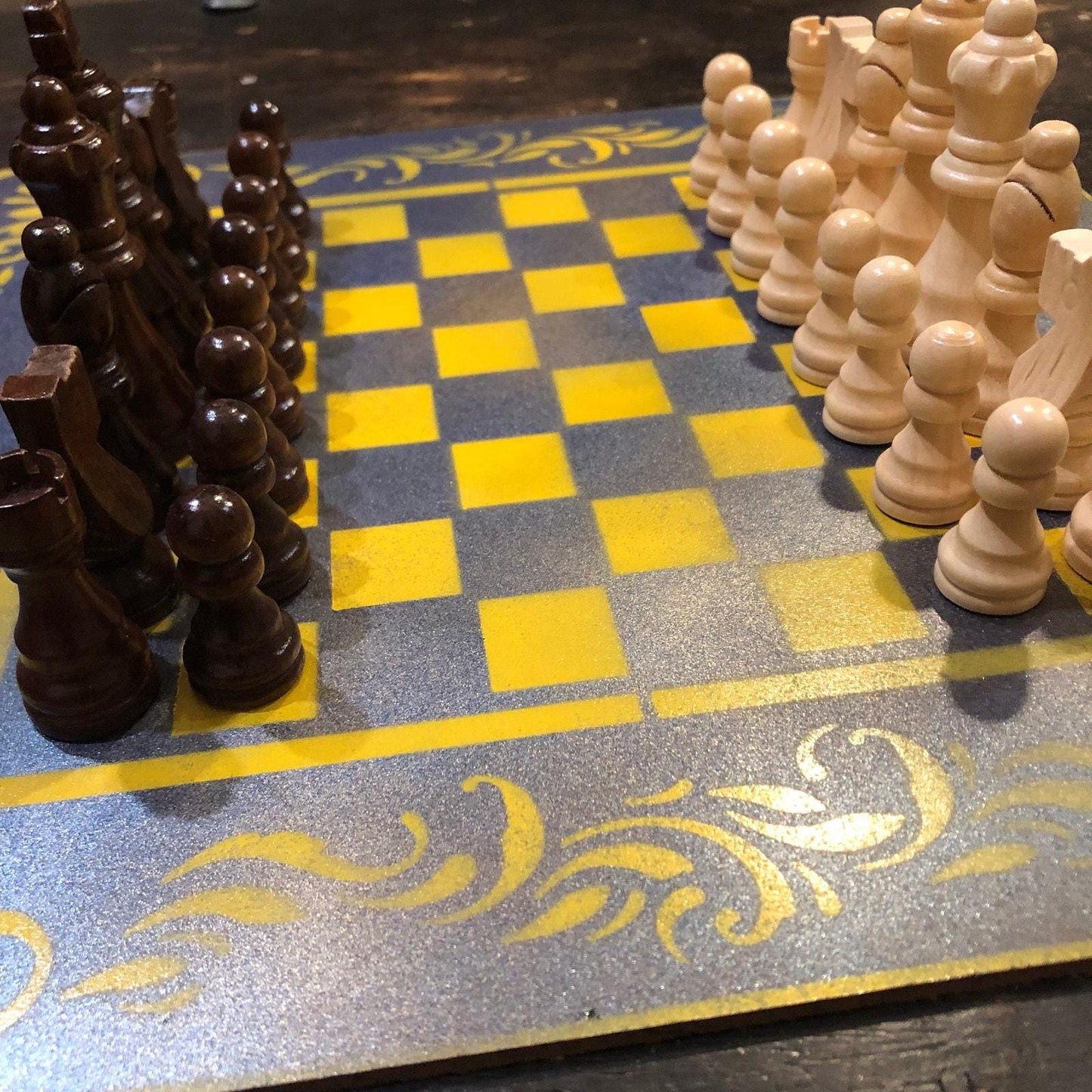 Chess Set - Metallic Blue & Yellow