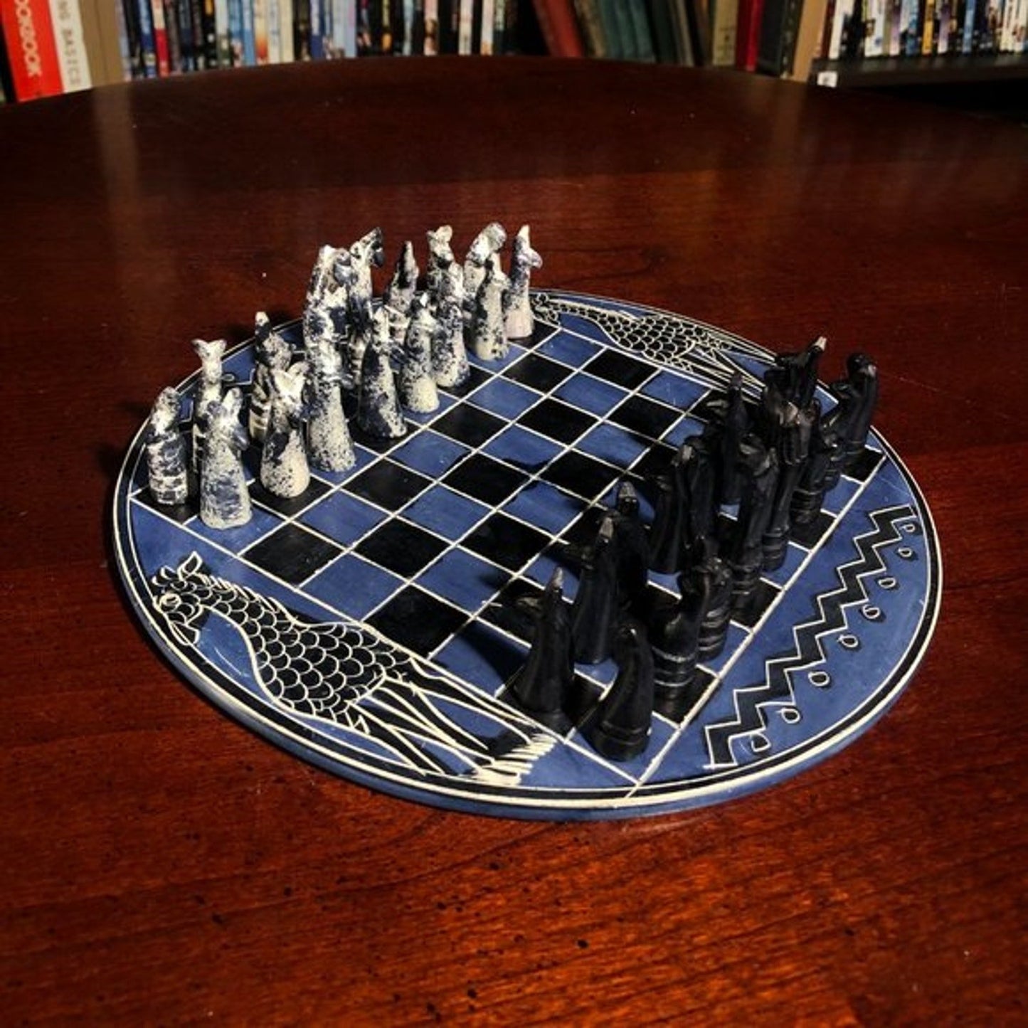 African Vintage Chess Set - Blue/White Chess Board