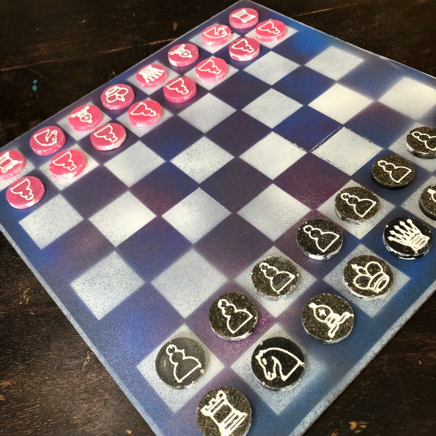 Painted Chess Set - Blue Pink Slushy (Resin Pieces)