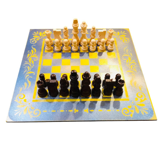 Chess Set - Metallic Blue & Yellow