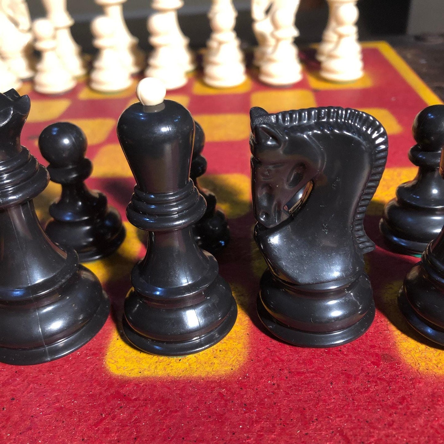 Large Painted Chess Set - Red & Yellow