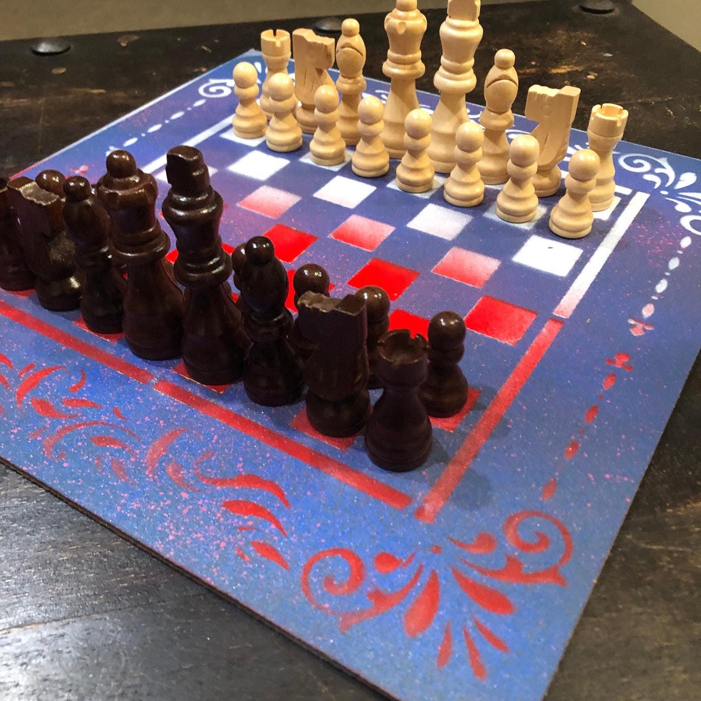 Chess Set - Purple Red & White