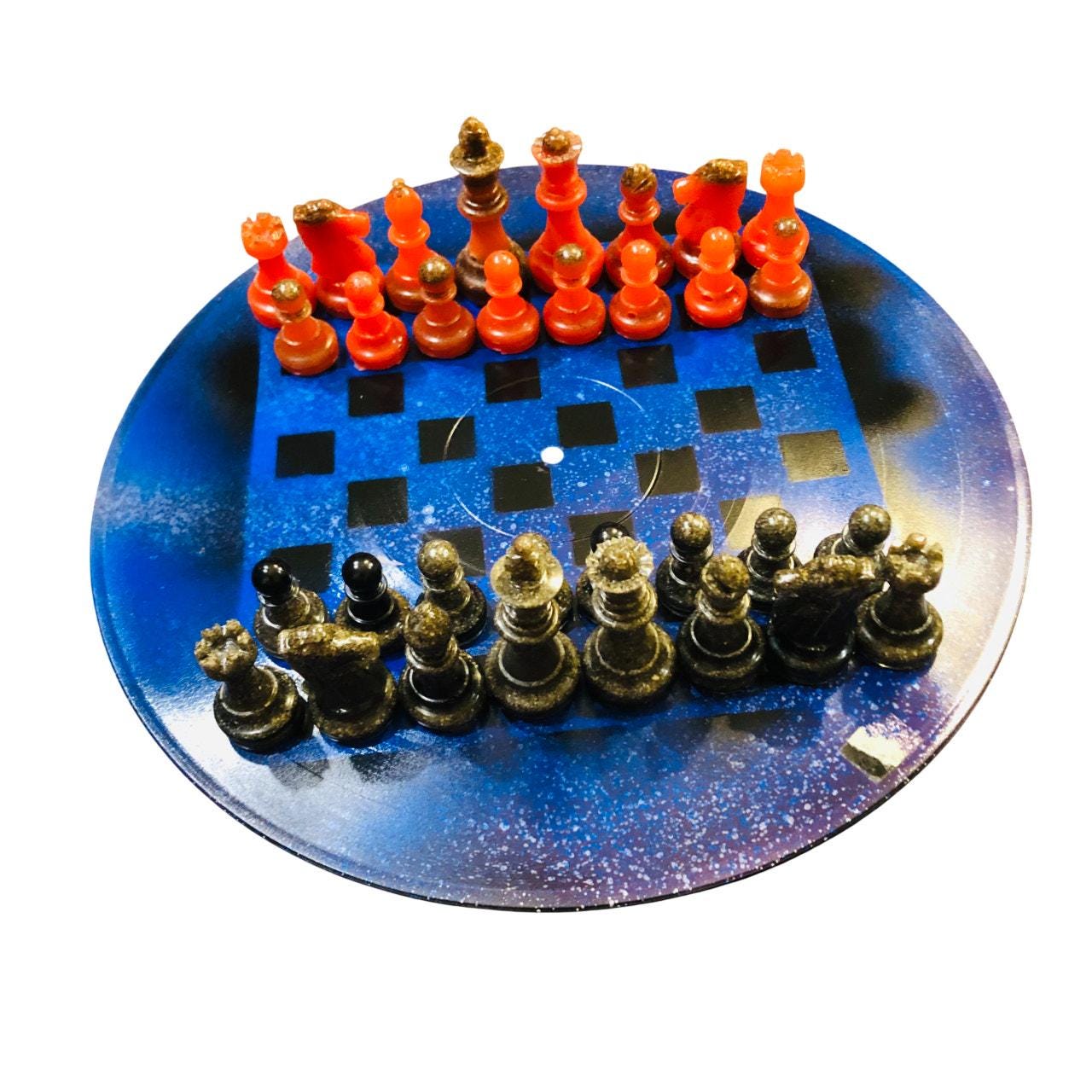 Vinyl Chess Set - Blue Fire (Resin Pieces)