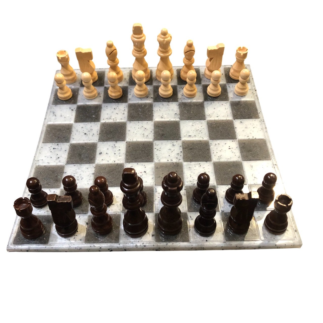 Resin Chess Set - Tattered Black & White (Wood Pieces)