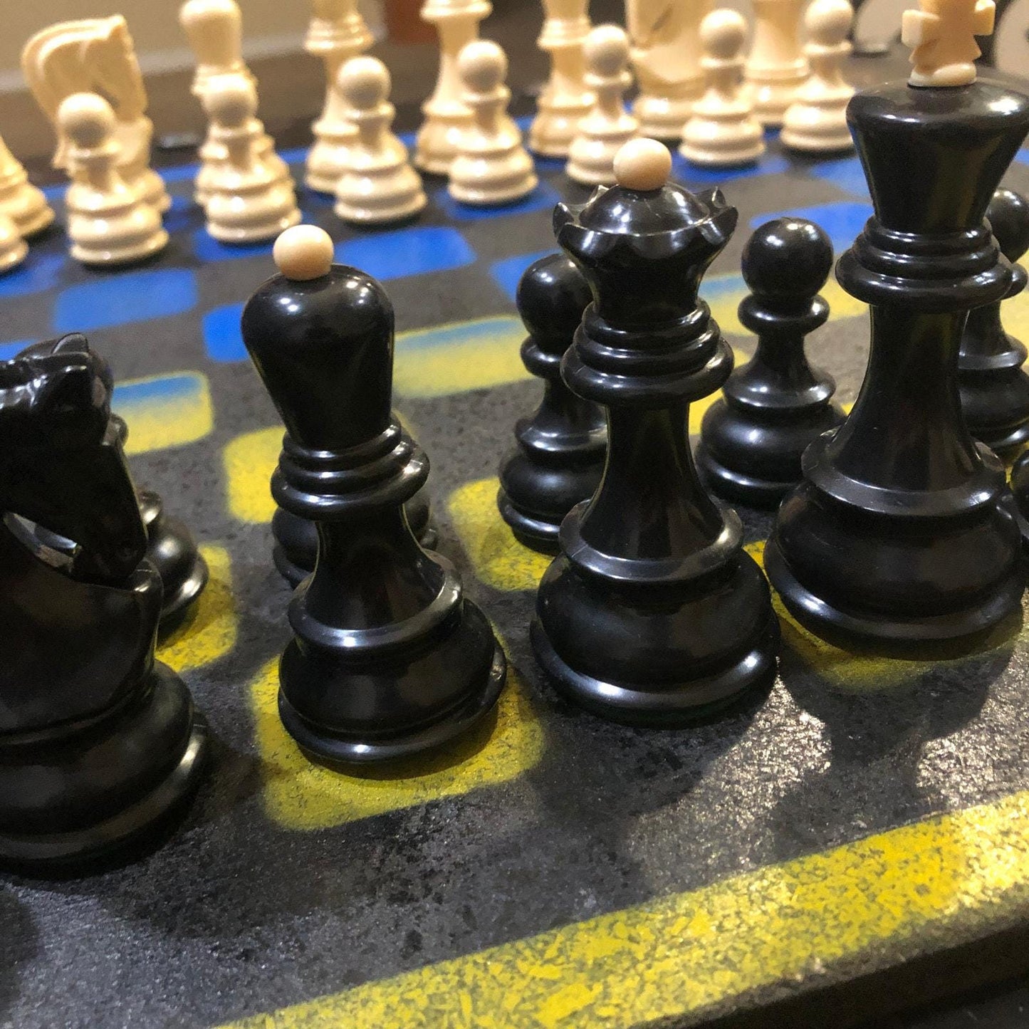 Large Chess Set - Black, Blue & Yellow