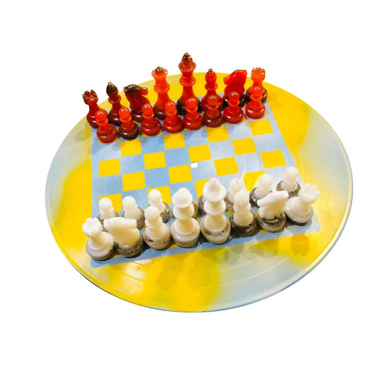 Vinyl Chess Set - Vintage Blue Yellow (Resin Pieces)