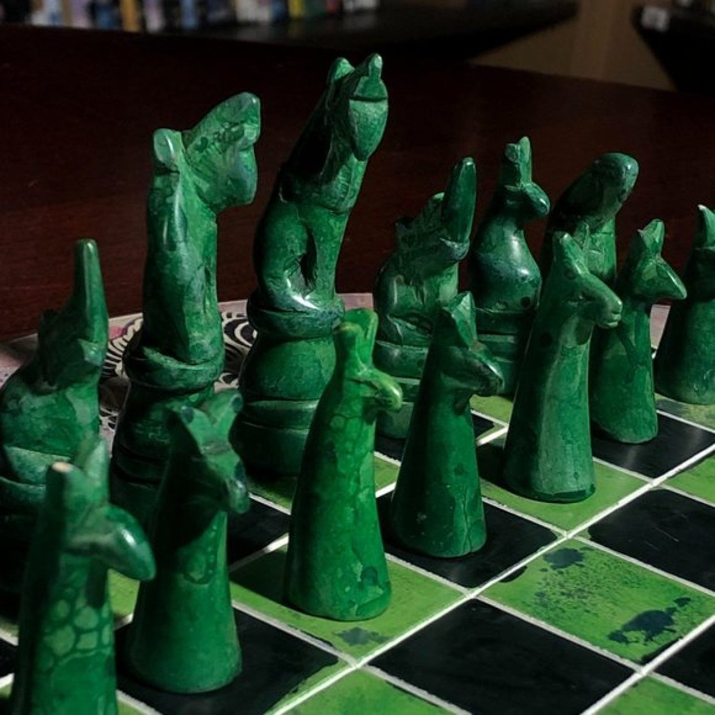 African Vintage Chess Set - Chill Green Chess Board