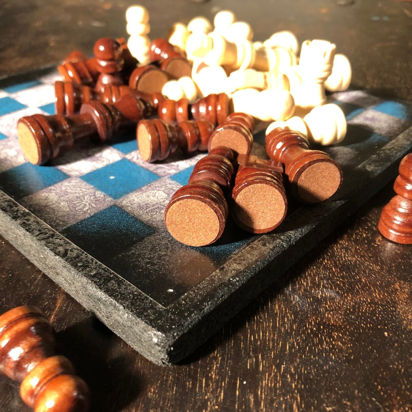 Scrapbook Chess Set - Blue & White Flowered Pattern