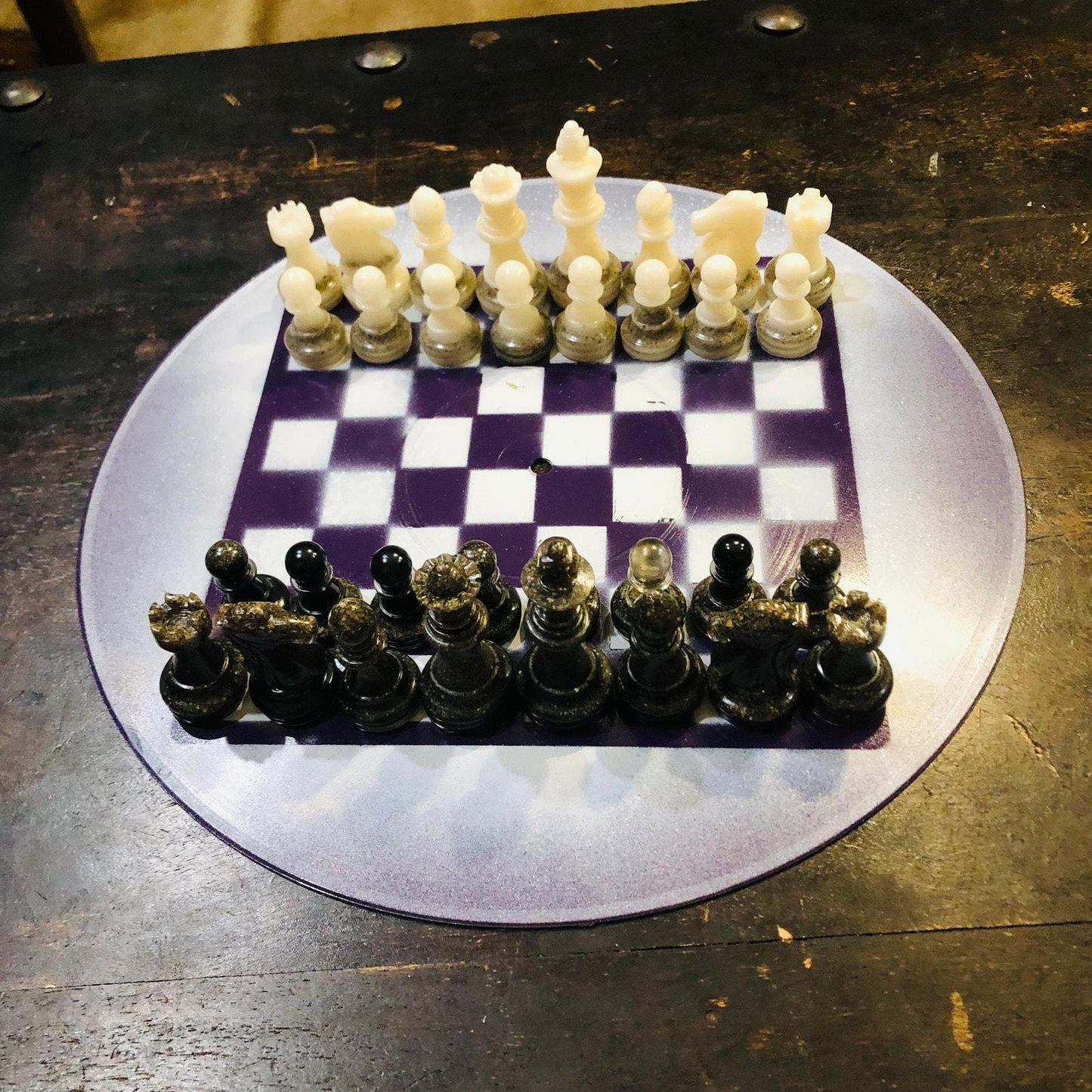 Vinyl Chess Set - Dark Purple & White (Resin Pieces)