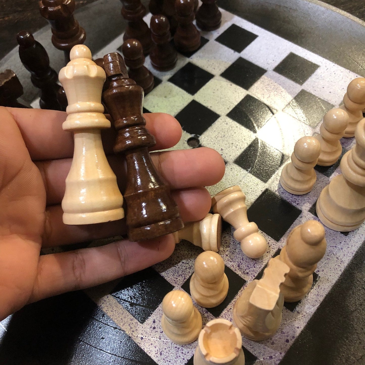 Vinyl Chess Set - Spotted Chrome & Black