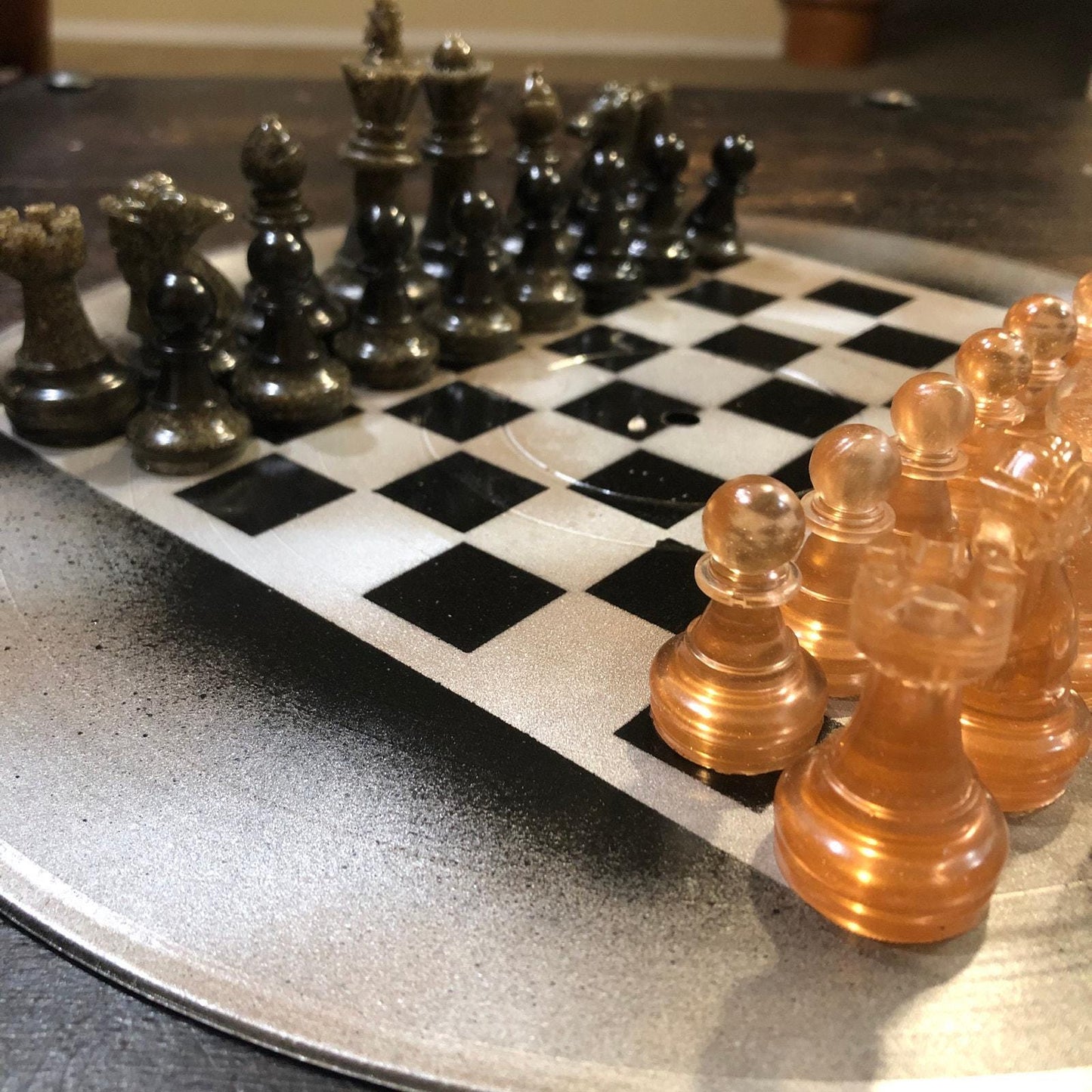 Vinyl Chess Set - Amber & Black (Resin Pieces)