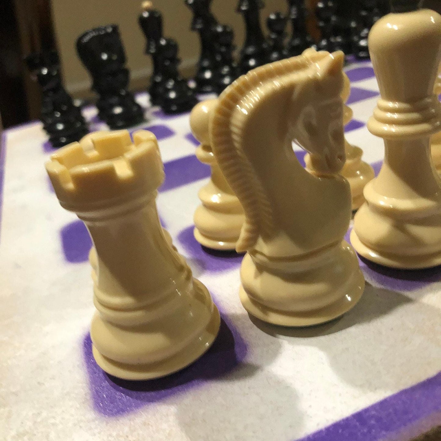 Large Painted Chess Set - White & Purple