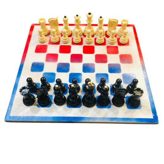 Large Chess Set - Red Blue & White