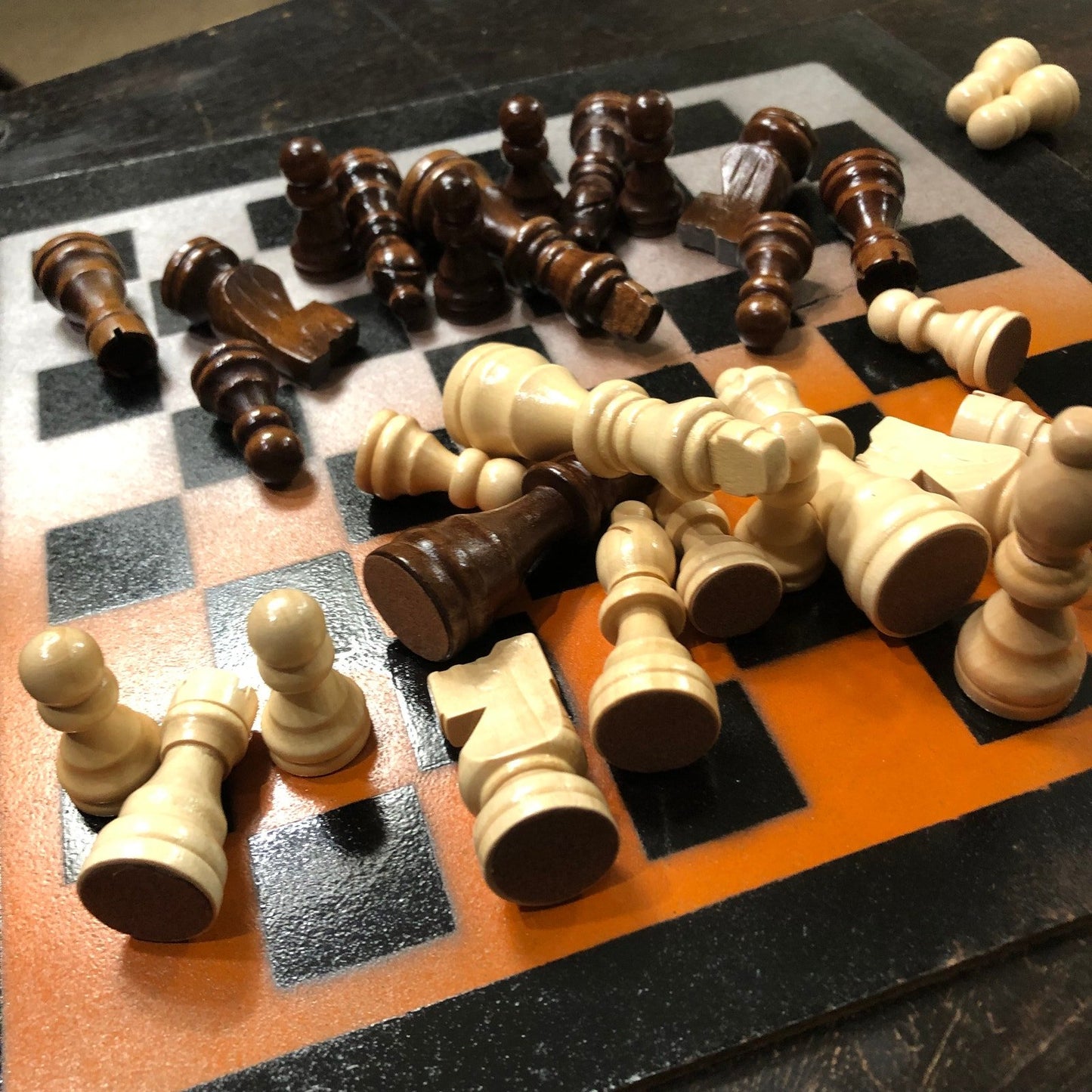 Painted Chess Set - Orange White & Black