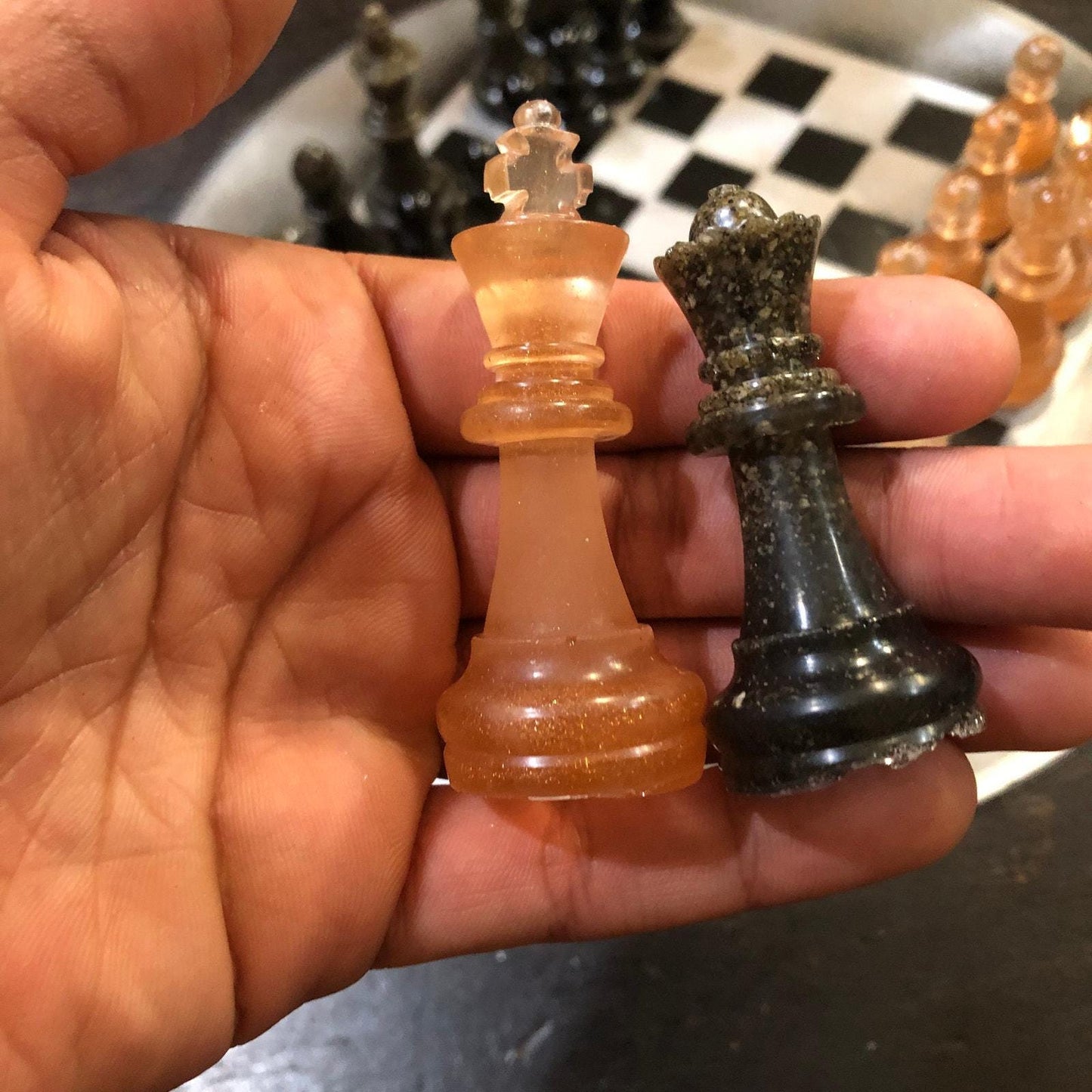 Vinyl Chess Set - Amber & Black (Resin Pieces)