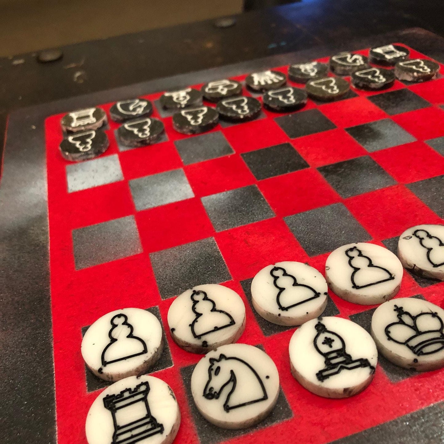 Chess Set - Black & Red Chrome (Resin Pieces)