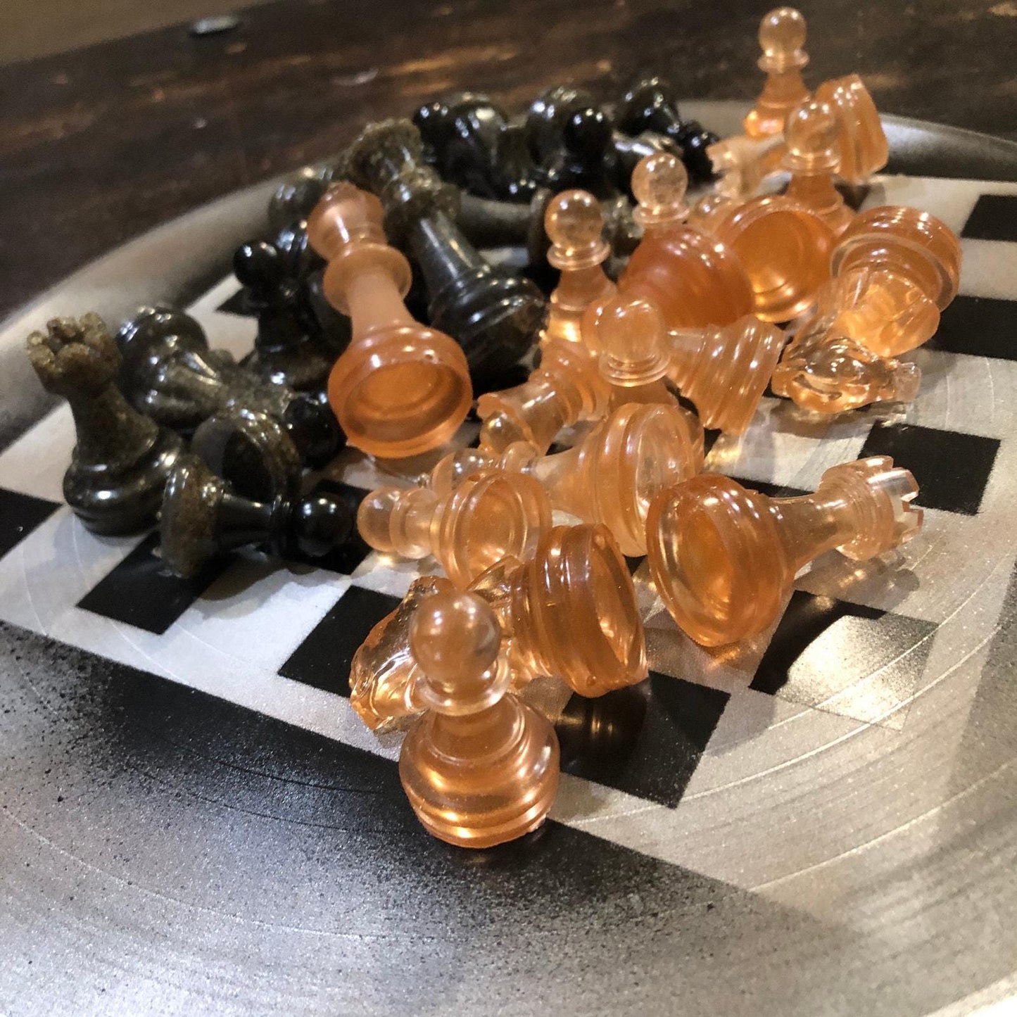 Vinyl Chess Set - Amber & Black (Resin Pieces)