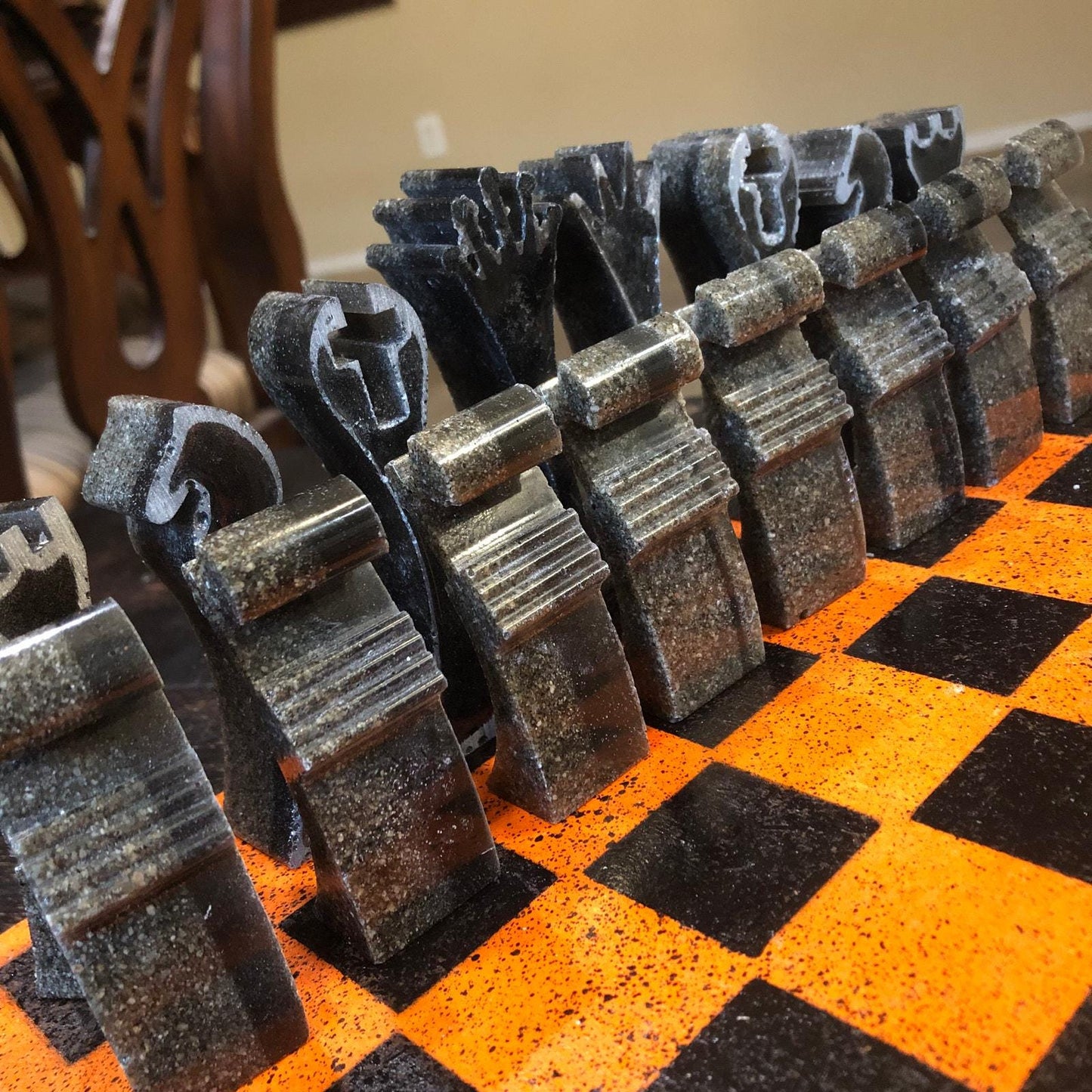 Painted Chess Set - Orange & Black Royal