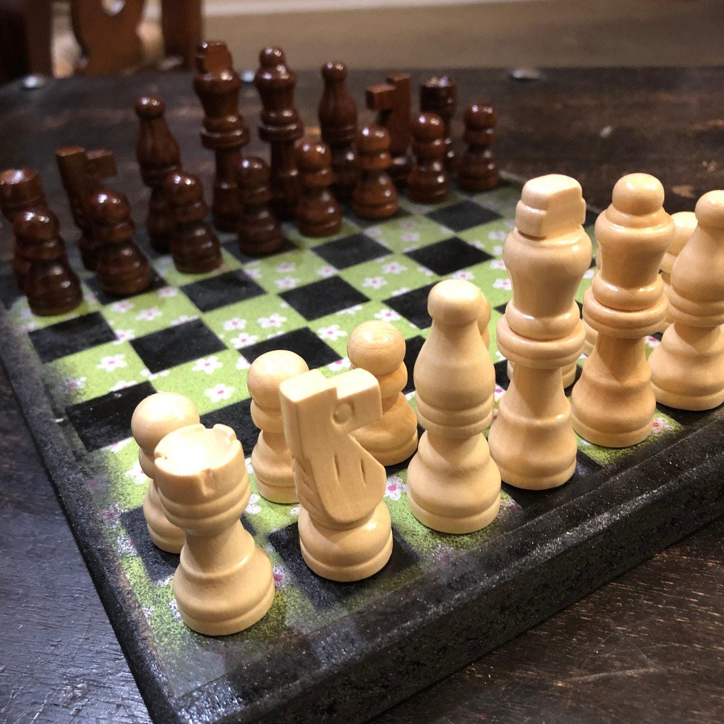 Scrapbook Chess Set - Lime Green Flower