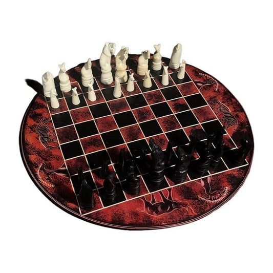 African Vintage Chess Set - Large Burgundy Royal Chess Board